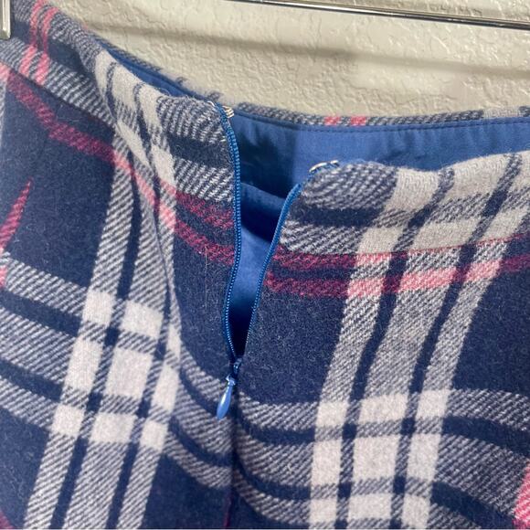 J. Crew Mercantile Navy Blue Plaid Double Serge Ruffle Wool Mini Skirt Size 8 - Picture 3 of 9